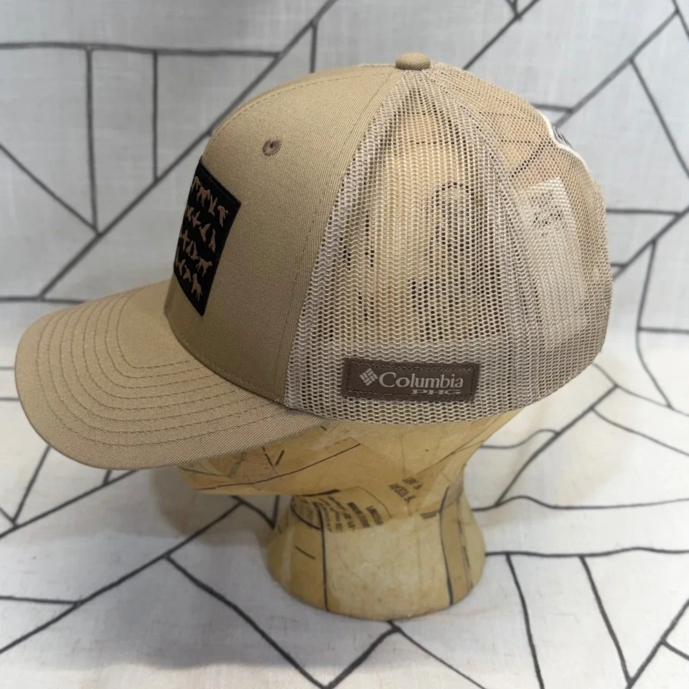 Columbia PHG Trucker Hat O/S Tan Hunting Dog Waterfowl Flag Snapback Cap